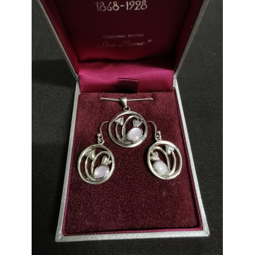 270 - Boxed 925 sterling silver Mackintosh pendant and earring set with c gems with a classic Charles Rene... 