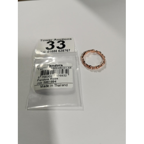 33 - Brand new direct from store Pandora sparkling seashell band ring - rose gold on 925 silver. Marked A... 