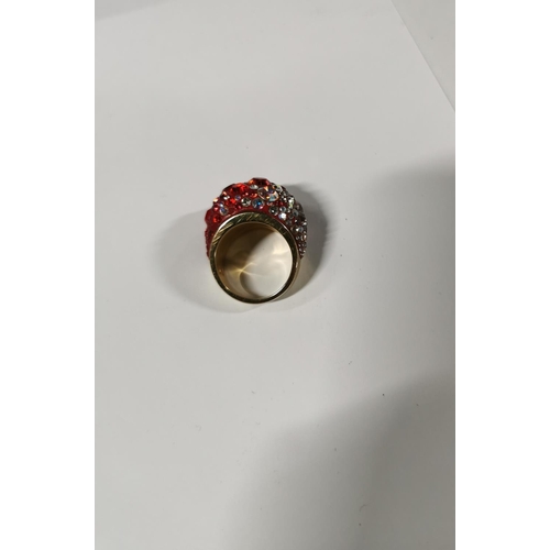 45 - Boxed Swarovski crystal chic dome ring - gold, red radiant to pale pink, size Q. In good condition w... 