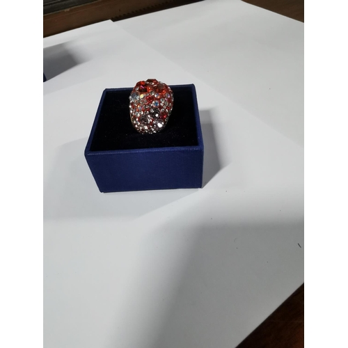 45 - Boxed Swarovski crystal chic dome ring - gold, red radiant to pale pink, size Q. In good condition w... 