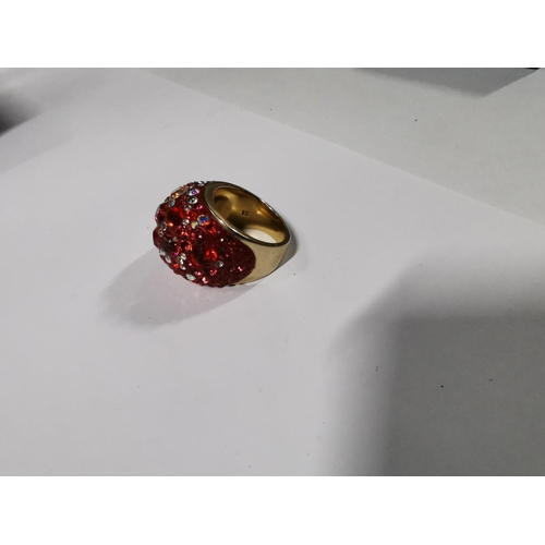 45 - Boxed Swarovski crystal chic dome ring - gold, red radiant to pale pink, size Q. In good condition w... 