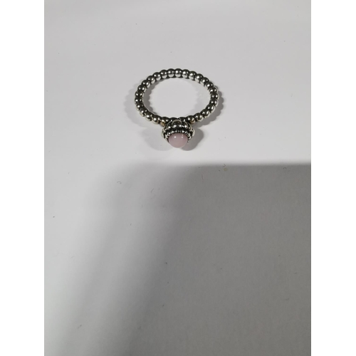 47 - Genuine Pandora ring with a pink Cabachone stone  Marked S925 ALE, size M