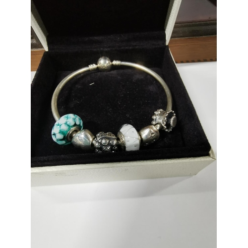 54 - Comprehensive genuine Pandora charm bracelet with Pandora ball and quantity of 6 genuine Pandora cha... 