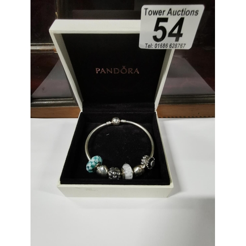 54 - Comprehensive genuine Pandora charm bracelet with Pandora ball and quantity of 6 genuine Pandora cha... 