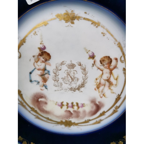 78 - 1844 Antique Sevres Chateau Des Tuileries Porcelain Cherubs Plate, blue cobalt and gilt colourway st... 