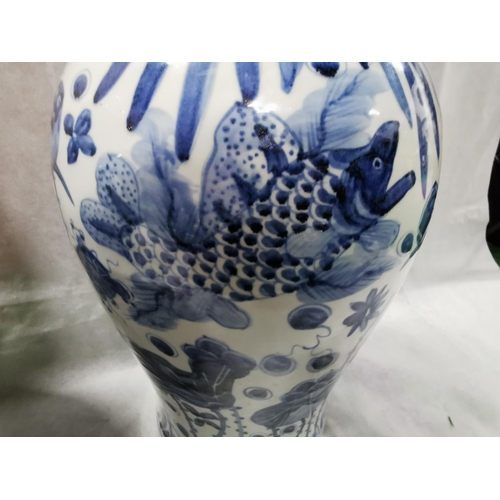 81 - 2 x impressive very large antique reproduction chinese blue and white Foo dog lidded temple jars bot... 