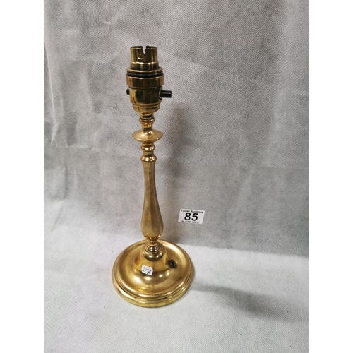 85 - Edwardian brass candle stick pillar lamp, requires shade and wiring