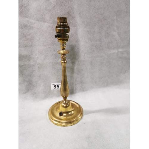 85 - Edwardian brass candle stick pillar lamp, requires shade and wiring