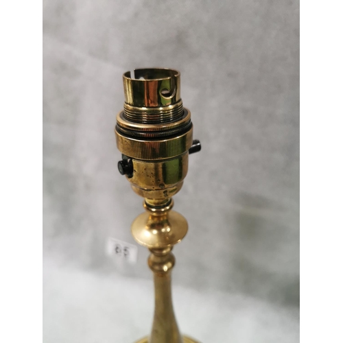 85 - Edwardian brass candle stick pillar lamp, requires shade and wiring