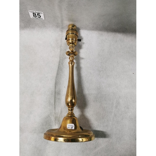 85 - Edwardian brass candle stick pillar lamp, requires shade and wiring