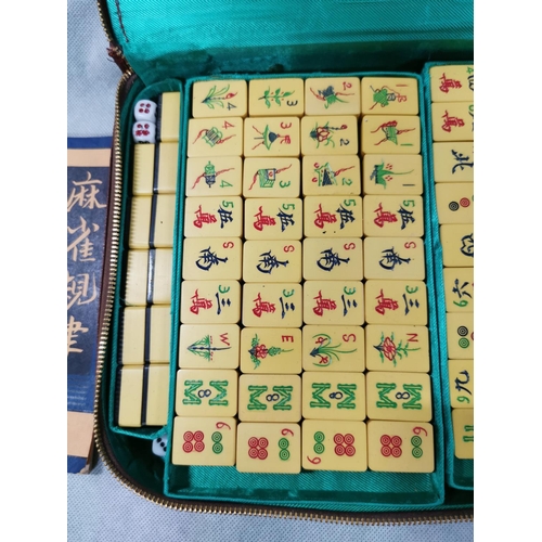 90 - Vintage art deco cased bakelite Mah Jong set with its original instructions hand painted bakelite ti... 