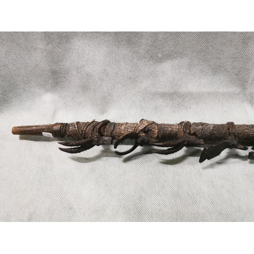 91 - Unusual vintage antique african 'Senufo' ceramonial bronze pipe with antelope head decoration down t... 