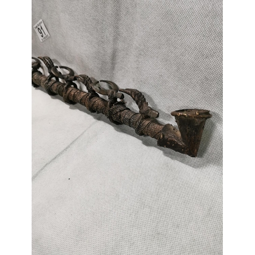 91 - Unusual vintage antique african 'Senufo' ceramonial bronze pipe with antelope head decoration down t... 