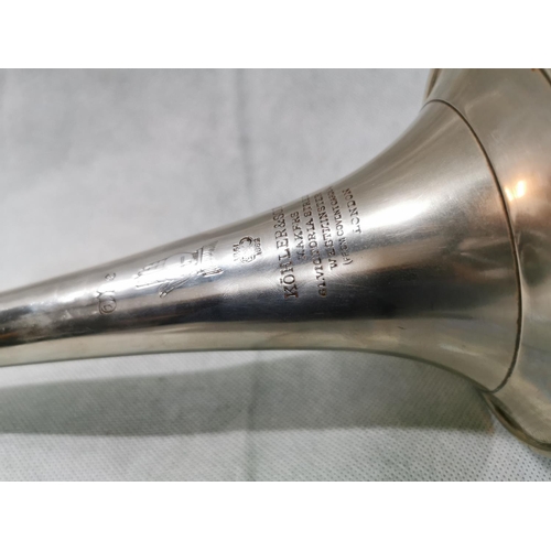 94 - RARE Antique Post Horn Inscribed Kohler & Son (London) dated 1851 complete with wicker case, measure... 