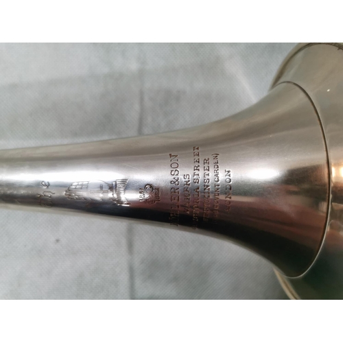 94 - RARE Antique Post Horn Inscribed Kohler & Son (London) dated 1851 complete with wicker case, measure... 