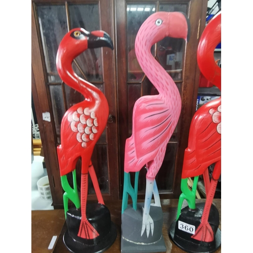 360 - Quantity of 6 ornamental carved wood flamingo figures, stand 52cm tall, 15cm wide