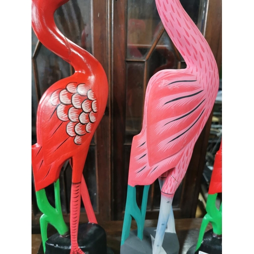 360 - Quantity of 6 ornamental carved wood flamingo figures, stand 52cm tall, 15cm wide