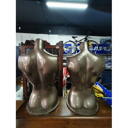 361 - 2 x shop display mannequins in a bronze colour on rotating bases height of 64cm width 33cm