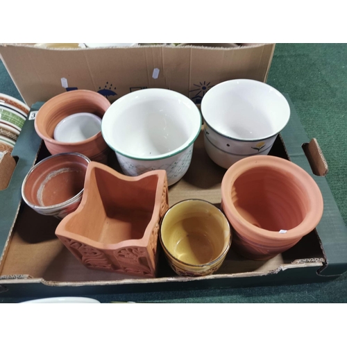 367 - Large job lot in 2 boxes of various collectable planters inc terracotta, dragon pottery planters, po... 