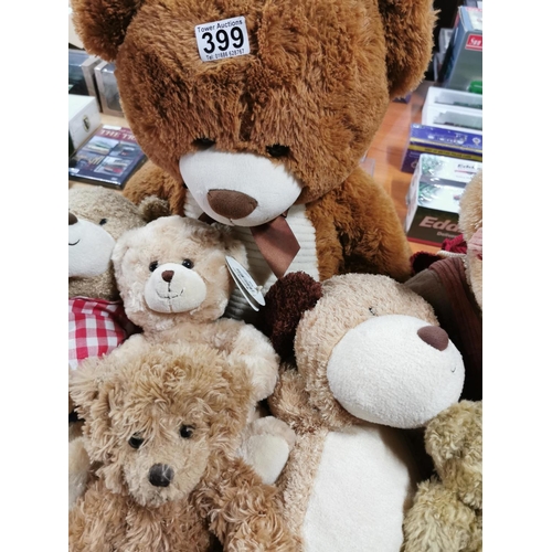 399 - Large quantity of teddy bears inc sloth bear, large brown bear measuring 75cm height