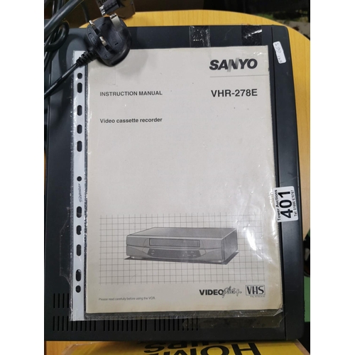 401 - Sanyo VHS video player along with a box full of good vhs video tapes inc 9 classic disney movies 4 b... 