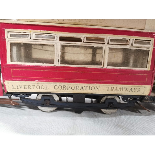 110 - Vintage Scratch built model tram - Liverpool Corporation tramways showing store advertisements. Tram... 