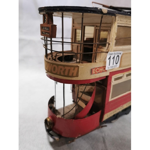 110 - Vintage Scratch built model tram - Liverpool Corporation tramways showing store advertisements. Tram... 