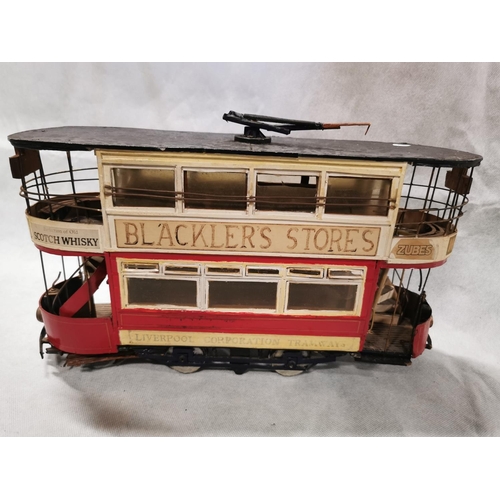 110 - Vintage Scratch built model tram - Liverpool Corporation tramways showing store advertisements. Tram... 