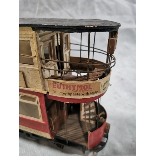 110 - Vintage Scratch built model tram - Liverpool Corporation tramways showing store advertisements. Tram... 