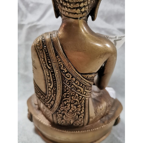 73 - Vintage well cast solid bronze sitting buddha figure in good condition height 23cm width 16cm, 10cm ... 