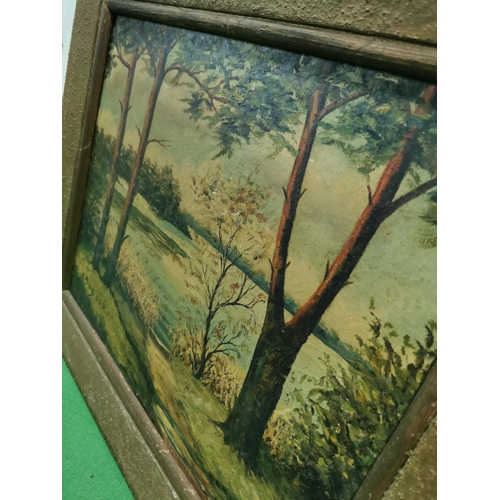 19 - Antique framed oil on canvas of a lake scene, bought in 2001 for $65.00 in Laurel MD USA signed H. S... 