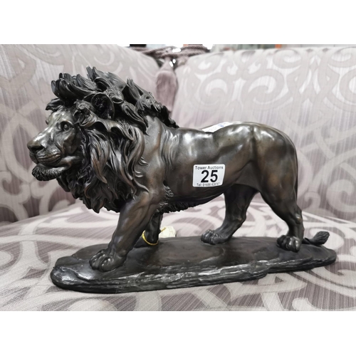 25 - one resin bronze colour lion and one crystal glass lion on plinths. Height of largest item is 23cm x... 