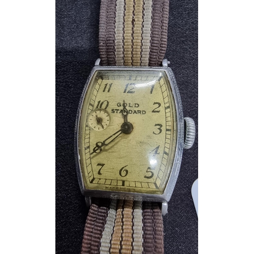 327 - Vintage 1930's unusual tank watch mark Gold Standard to the dial with an unusually position subsidia... 