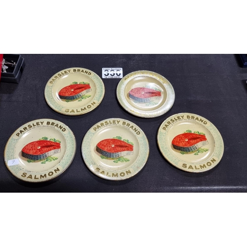 330 - 5 x early collectable advertising lithographic tin tip trays parsley brand salmon circa 1910 in good... 