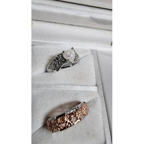 344 - Cased set of 12 ornate silver plated dress rings various large coloured stones various sizes L to W ... 