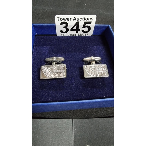 345 - Hand made sterling silver pair of gents cufflinks for the rugby world cup 2015 by the London silver ... 