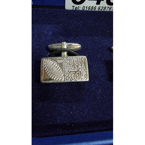 345 - Hand made sterling silver pair of gents cufflinks for the rugby world cup 2015 by the London silver ... 