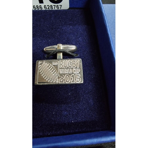 345 - Hand made sterling silver pair of gents cufflinks for the rugby world cup 2015 by the London silver ... 