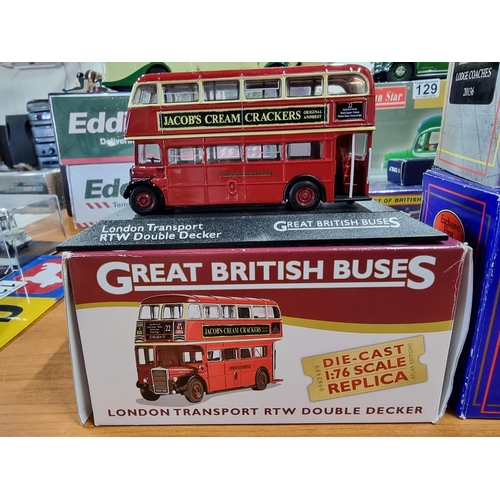 134 - 3 Diecast British Buses/coaches, all are boxed inc Bedford OB coach which appears new etc