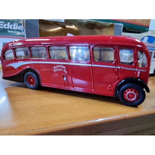 136 - Quantity of Diecast buses and coaches, all by Corgi inc Bedford OB coaches and AEC Reagal coach etc