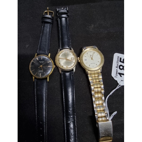 185 - Collection of 3x watches inc an Accurist Quartz watch with date function, water resistant - gold ton... 