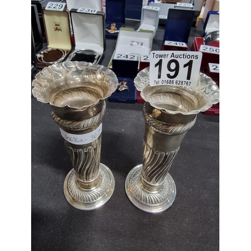 191 - Pair of Henry Atkins HM silver vases c1900 4.366 troy onces