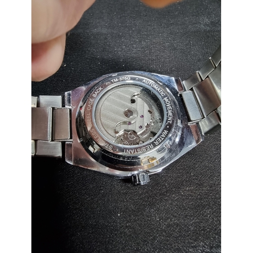 206 - Gents silver tone octagcanol bezel Skelton dial automatic watch appears to be in working condition a... 