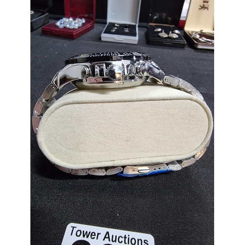 208 - New ex display silvertone gents wrist watch by Winner featuring a skeleton dial still has the wrappi... 