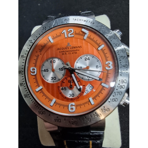 210 - Good vintage Jacques Lemans chronograph men's watch with an attractive orange dial with a good quali... 