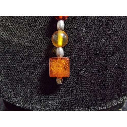 214 - 925 silver necklace with 2 strand amber drops along with a 925 silver bracelet with amber stones nec... 