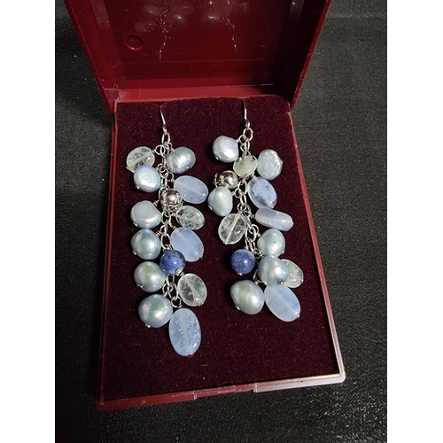 226 - Pair of striking 925 silver pearl drop earrings with a mixture of pearls and crystals length of the ... 