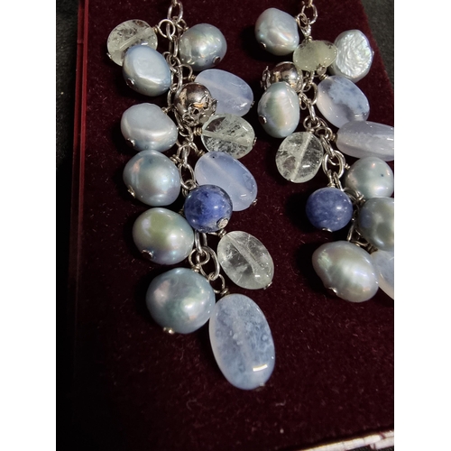 226 - Pair of striking 925 silver pearl drop earrings with a mixture of pearls and crystals length of the ... 