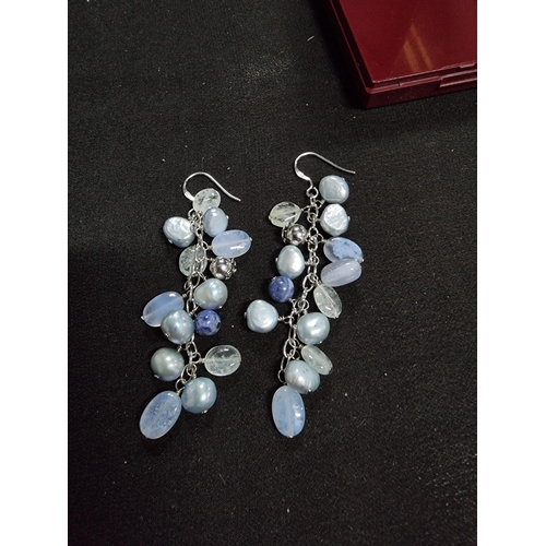 226 - Pair of striking 925 silver pearl drop earrings with a mixture of pearls and crystals length of the ... 