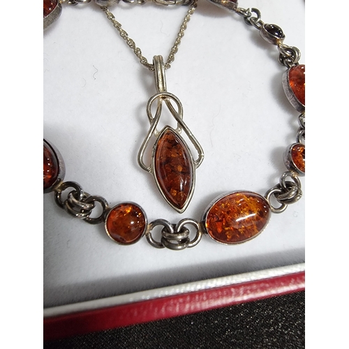 232 - Good suite of matching 925 silver Baltic amber jewellery with inclusions inc a bracelet pendant chai... 